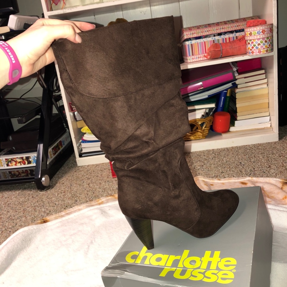 Size 9: Charlotte Russe brown suede high heels